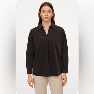 Sevendays Sunday Corduroy Popover Shirt Womens Size M Black Long Sleeve Collar